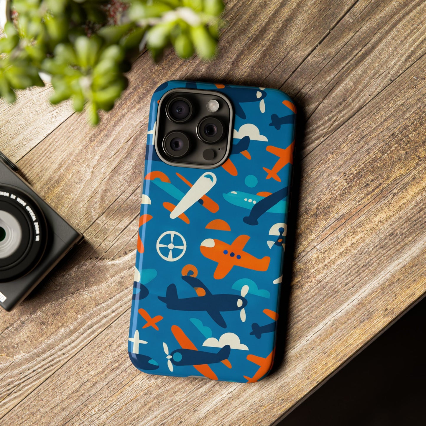 vibrant 3d airplane print phone case in blue – fun retro design for stylish protection – compatible with iphone 13, 14, 15 & 16 – all models including pro, pro max & plus