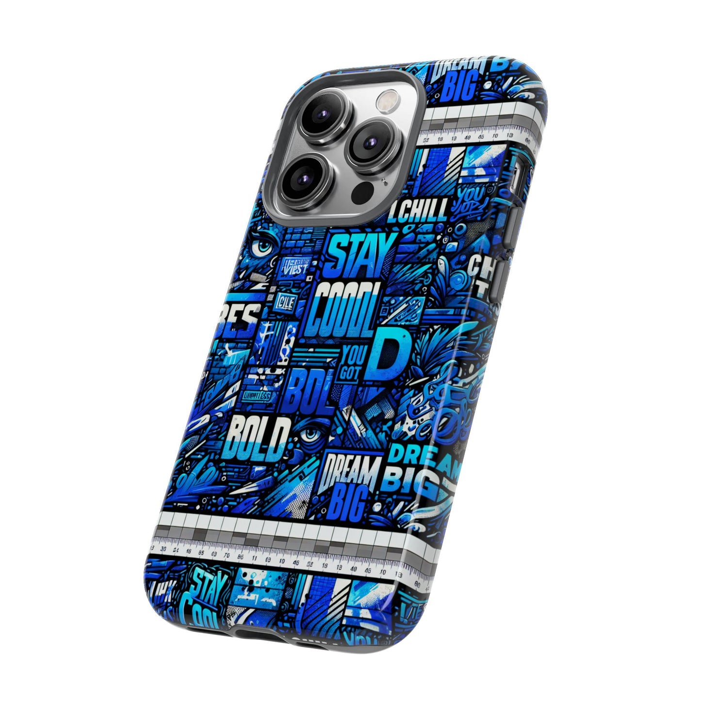 vibrant 3d wrap protective phone case in blue typography design for unique style – stylish protection compatible with iphone 13, 14, 15 & 16 – all models including pro, pro max & plus