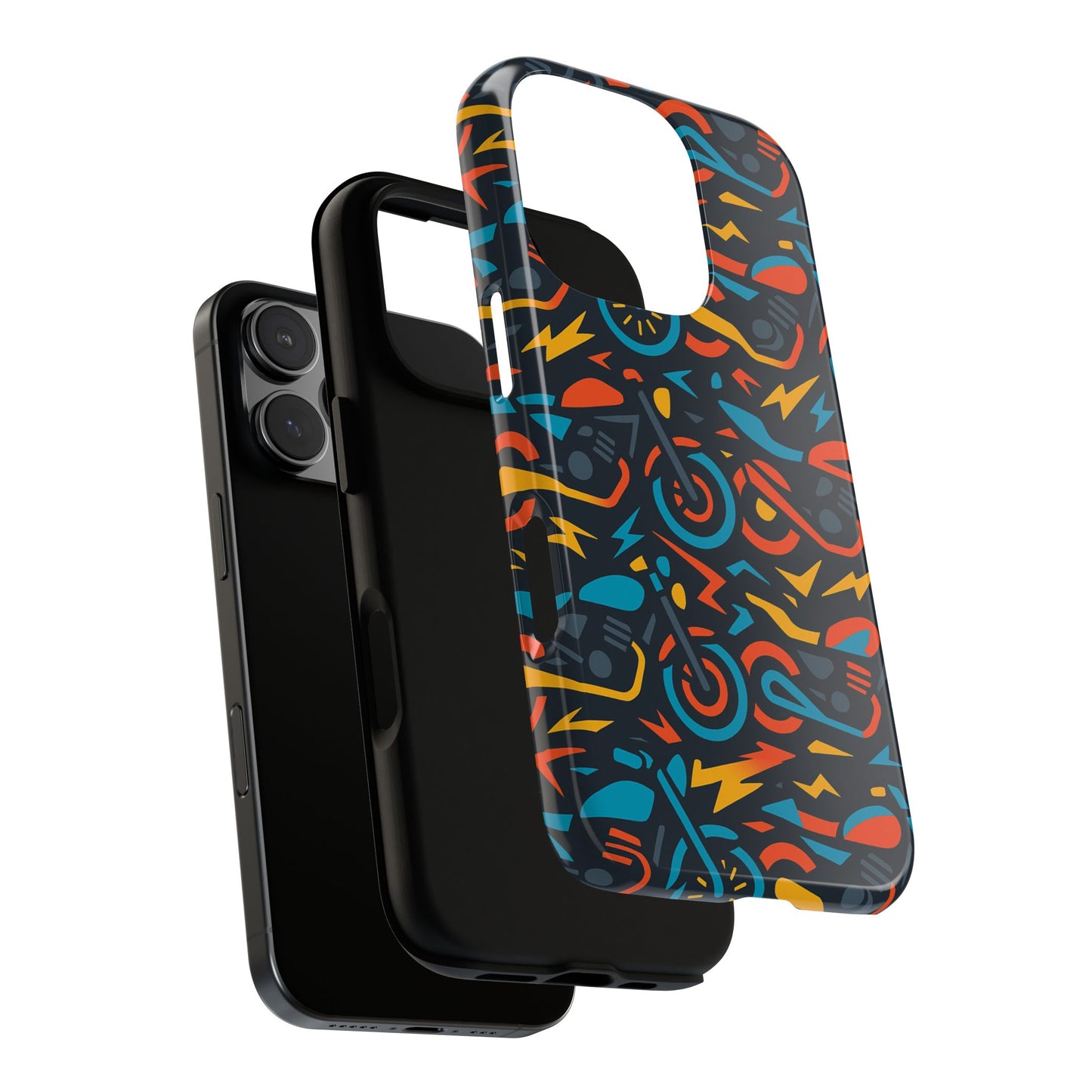 multicolour 3d wrap phone case with fun motorcycle design, stylish protective accessory for men and women, compatible with iphone 13, 14, 15 & 16 – all models including pro, pro max & plus