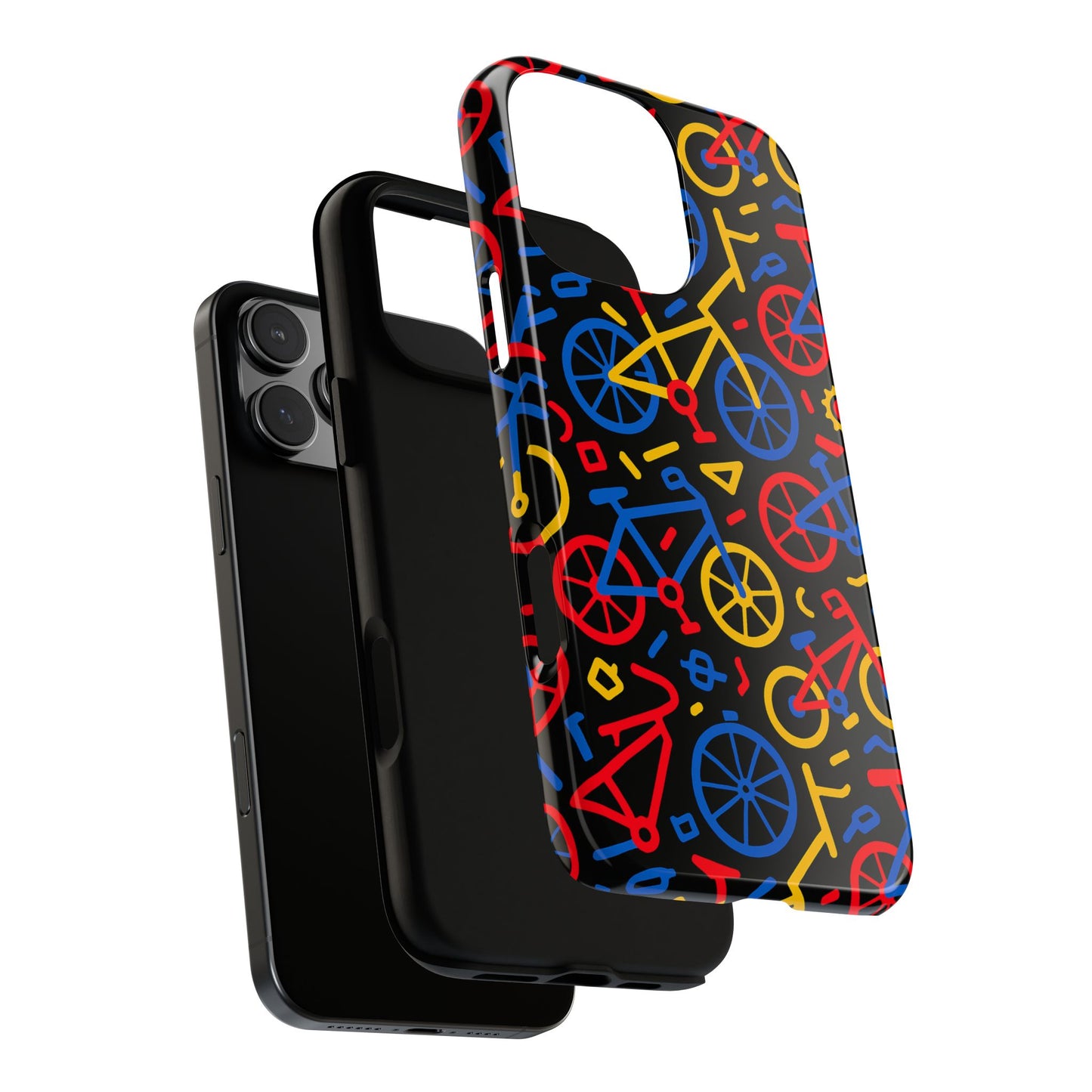 multicolour 3d bicycle phone case with retro design for stylish protection compatible with iphone 13, 14, 15 & 16 – all models including pro, pro max & plus