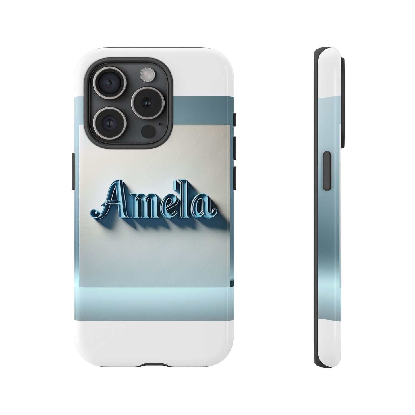 sleek 3d glossy phone case in blue with elegant name design fashion accessory for personal expression compatible with iphone 13, 14, 15 & 16 – all models including pro, pro max & plus