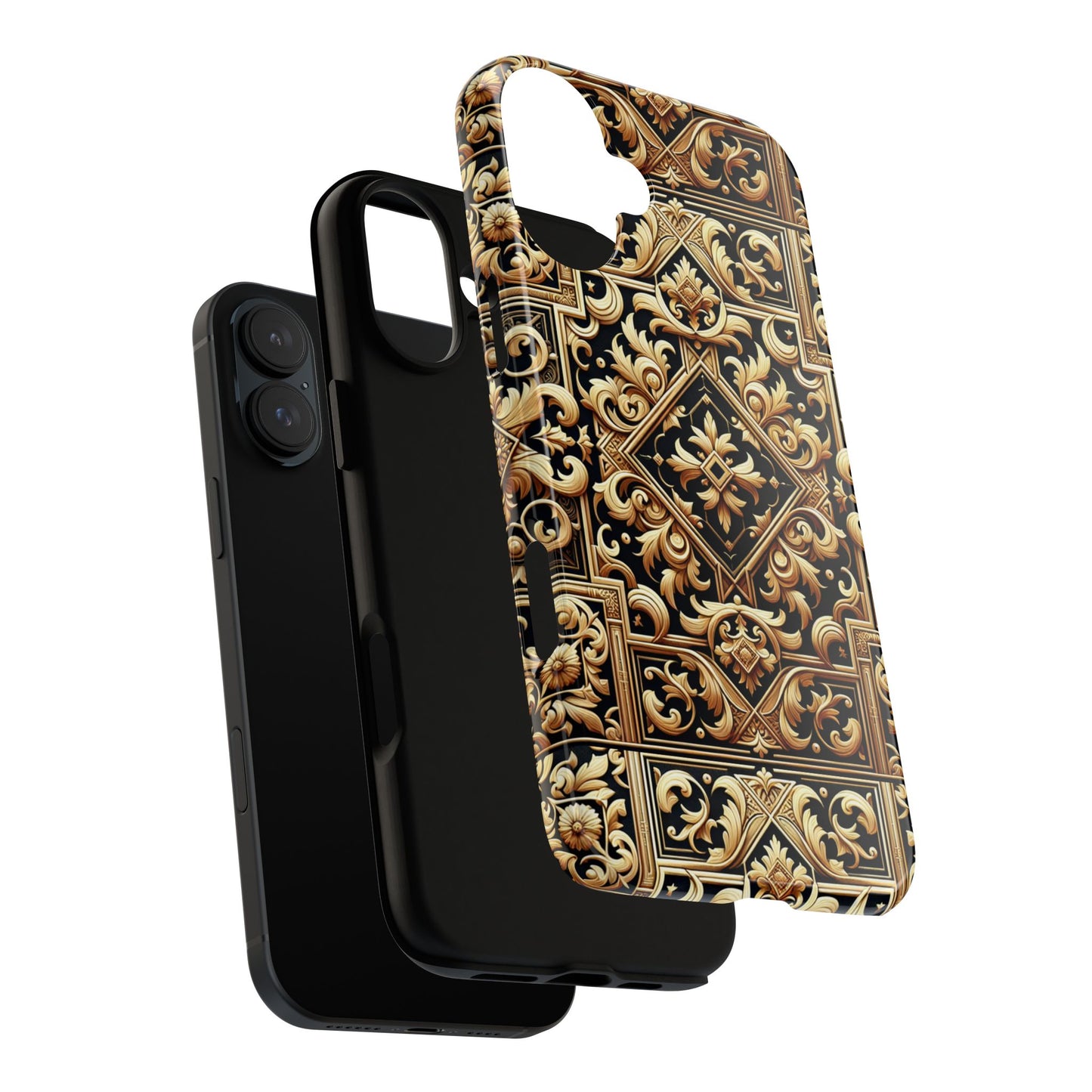 pattern image 3 vibrant shockproof phone case for anime and comic fans - ornate baroque gold design - compatible with iphone 13, 14, 15 & 16 – all models including pro, pro max & plus