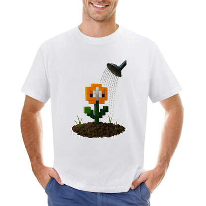 Men's T-Shirt 100% Cotton Flower Pixelated Graphic Tee, Casual Wear for Trendsetters, Soft and Comfortable, Ideal for Everyday Outings, Gym, and Relaxing, Unique Design