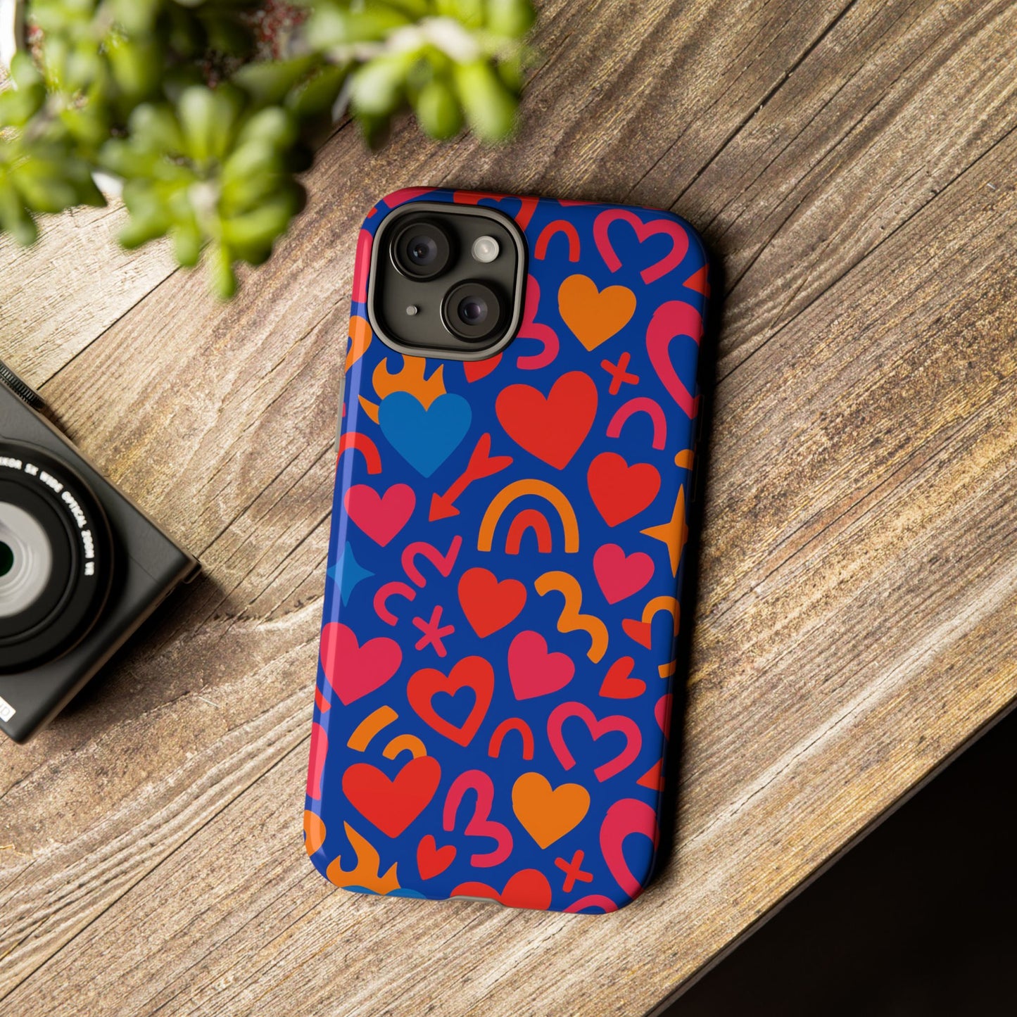vibrant multicolour heart design protective phone case stylish accessory for self-expression compatible with iphone 13, 14, 15 & 16 – all models including pro, pro max & plus