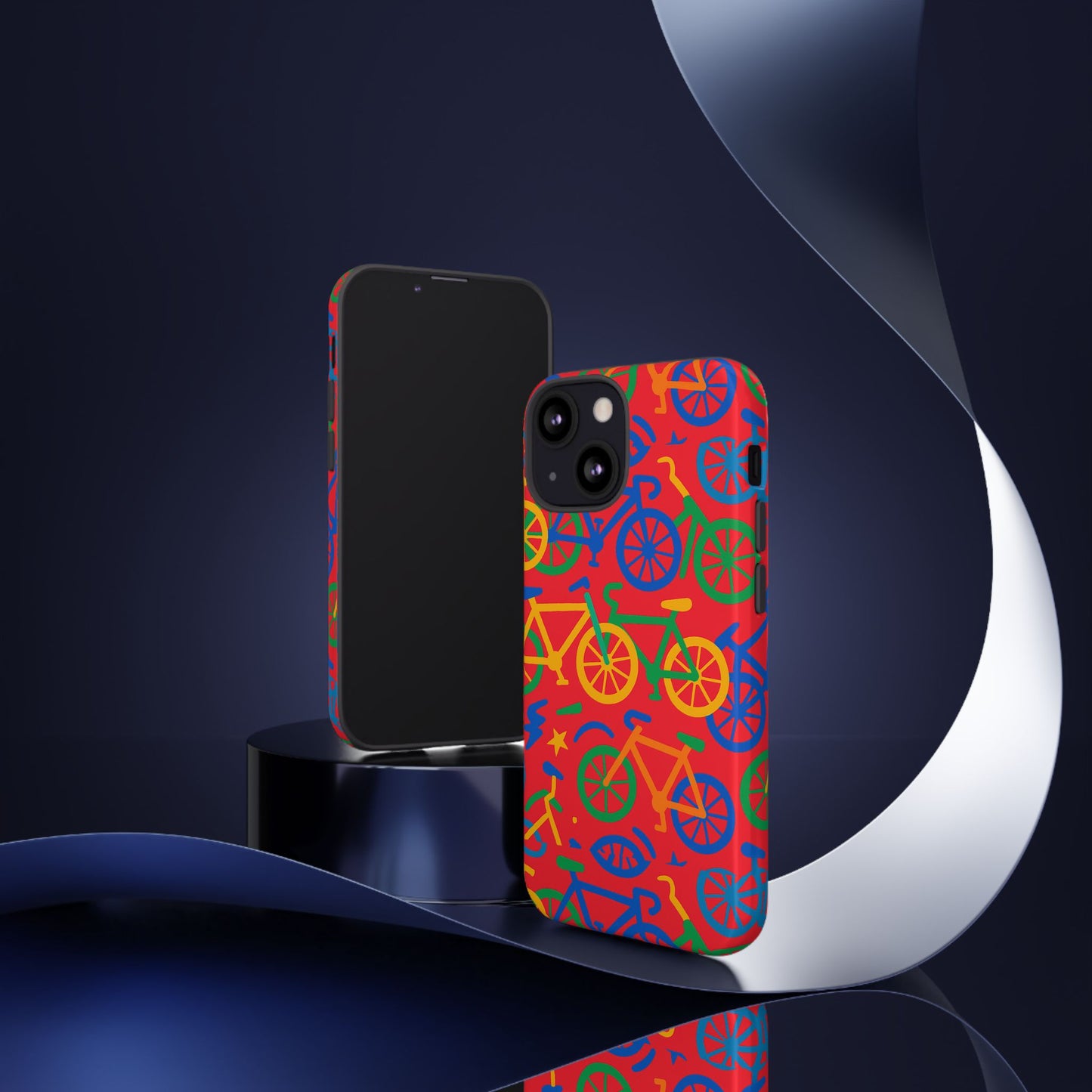 vibrant 3d bicycle pattern protective phone case in colourful retro design for stylish protection compatible with iphone 13, 14, 15 & 16 – all models including pro, pro max & plus