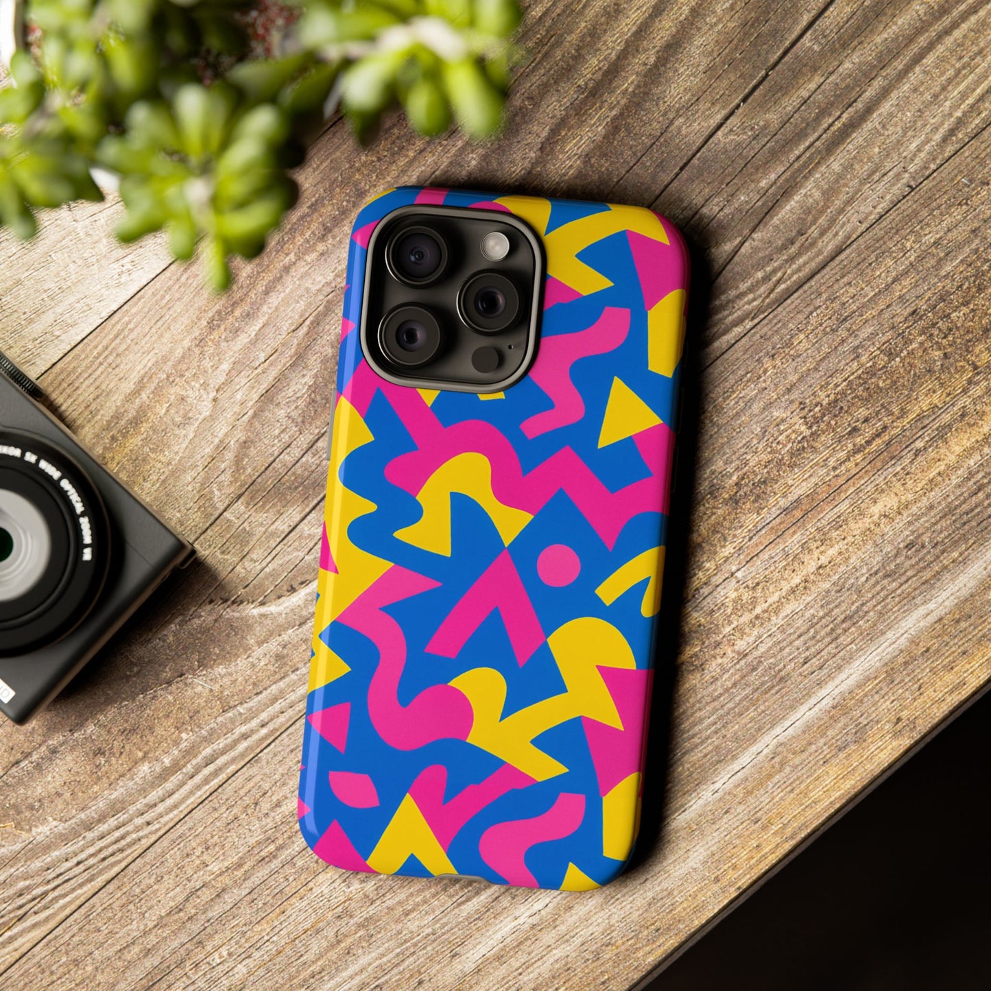vibrant y2k geometric protective phone case with 3d wrap design for unique style compatible with iphone 13, 14, 15 & 16 – all models including pro, pro max & plus