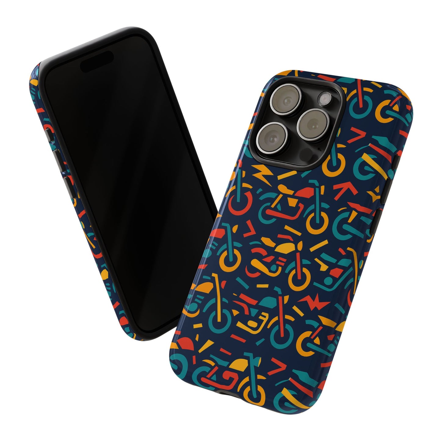 vibrant multicolour motorcycle design protective phone case for stylish protection – compatible with iphone 13, 14, 15 & 16 – all models including pro, pro max & plus