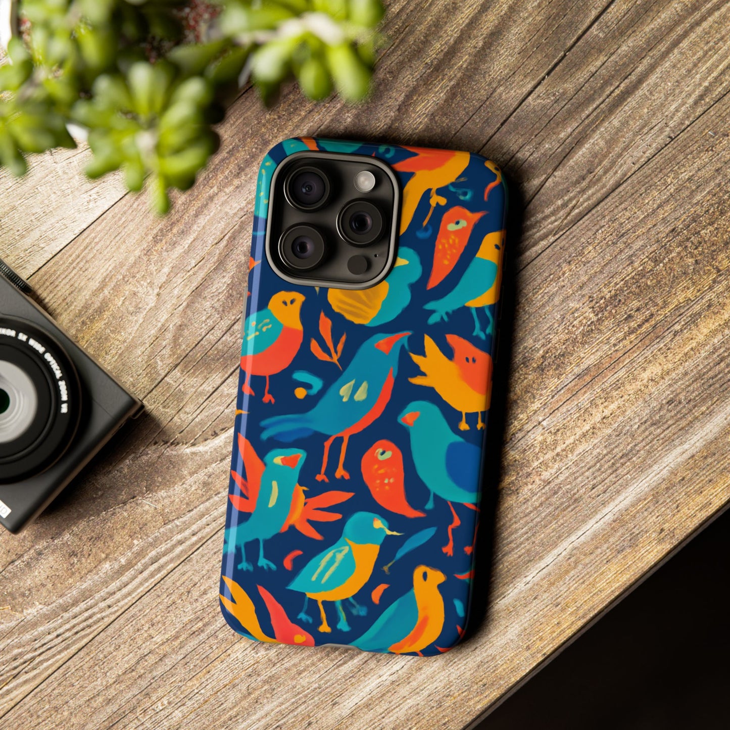 vibrant multicolour bird design phone case for stylish protection – compatible with iphone 13, 14, 15 & 16 – all models including pro, pro max & plus
