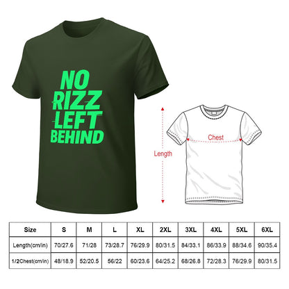 Men's T-Shirt 100% Cotton No Rizz Left Behind - Comfortable, Breathable Tee with Bold Print for Casual Wear, Gym, Fitness, and Everyday Style - Great Gift for Meme Lovers