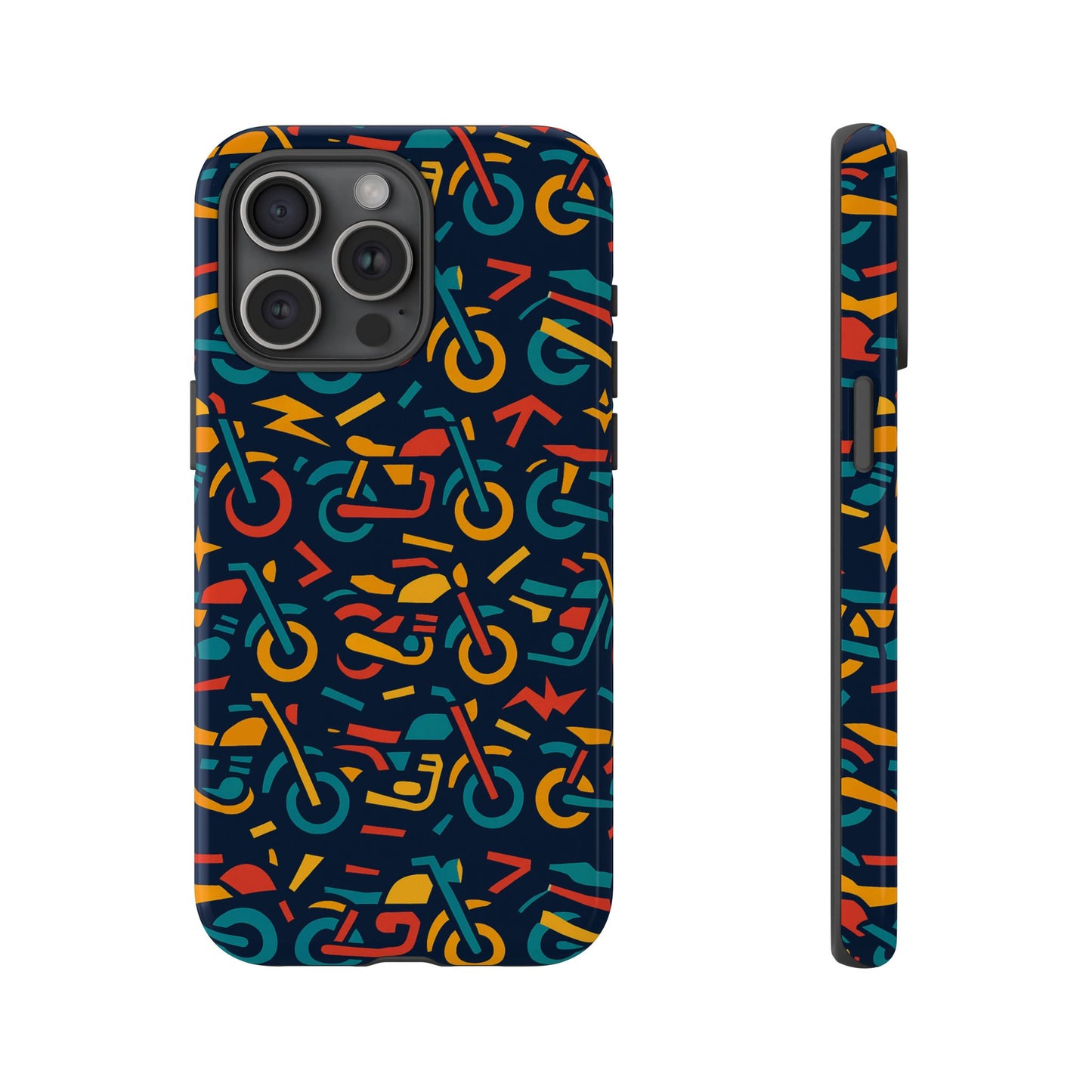 vibrant multicolour motorcycle design protective phone case for stylish protection – compatible with iphone 13, 14, 15 & 16 – all models including pro, pro max & plus