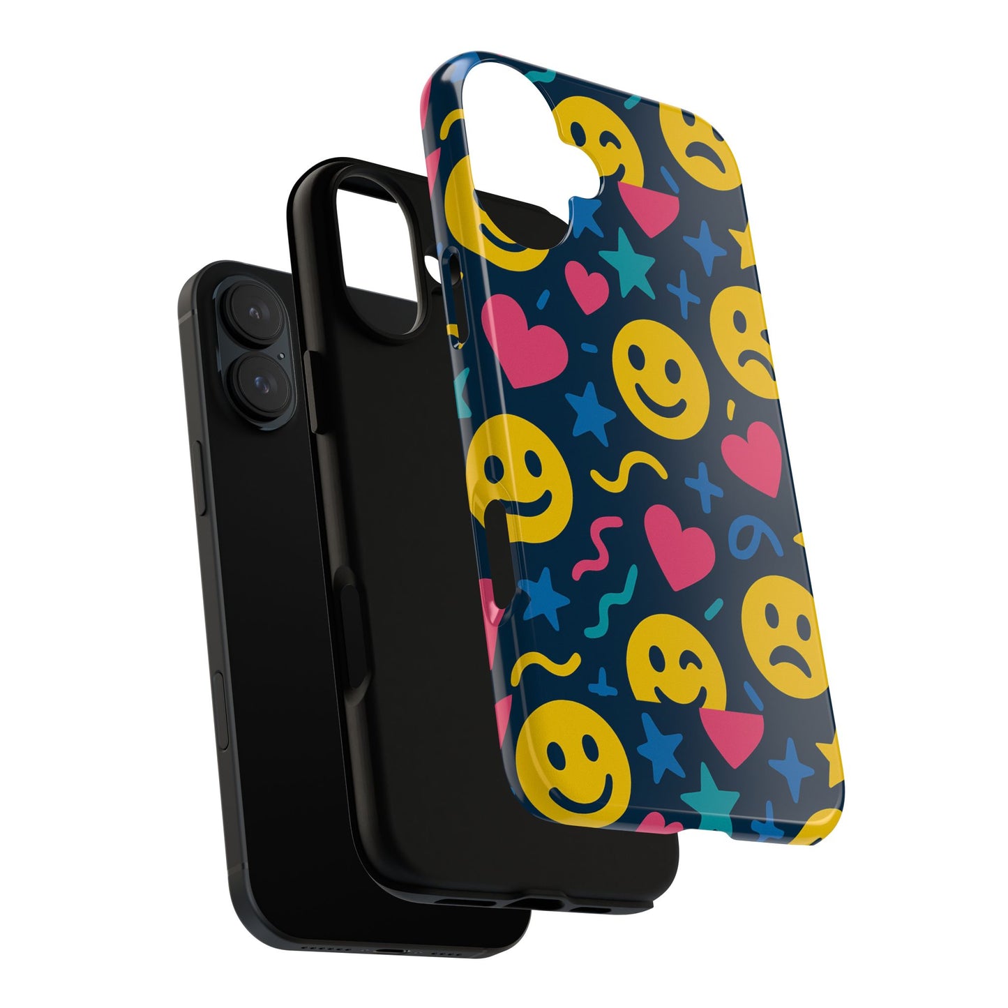 vibrant multicolour emoji phone case with 3d wrap design for playful protection compatible with iphone 13, 14, 15 & 16 – all models including pro, pro max & plus
