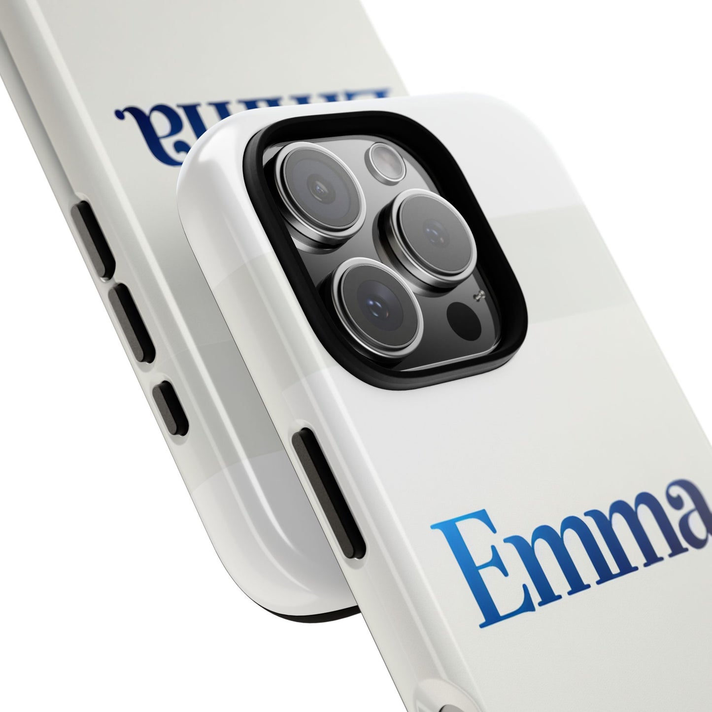 elegant personalised protective phone case in white with blue typography for stylish individuals compatible with iphone 13, 14, 15 & 16 – all models including pro, pro max & plus