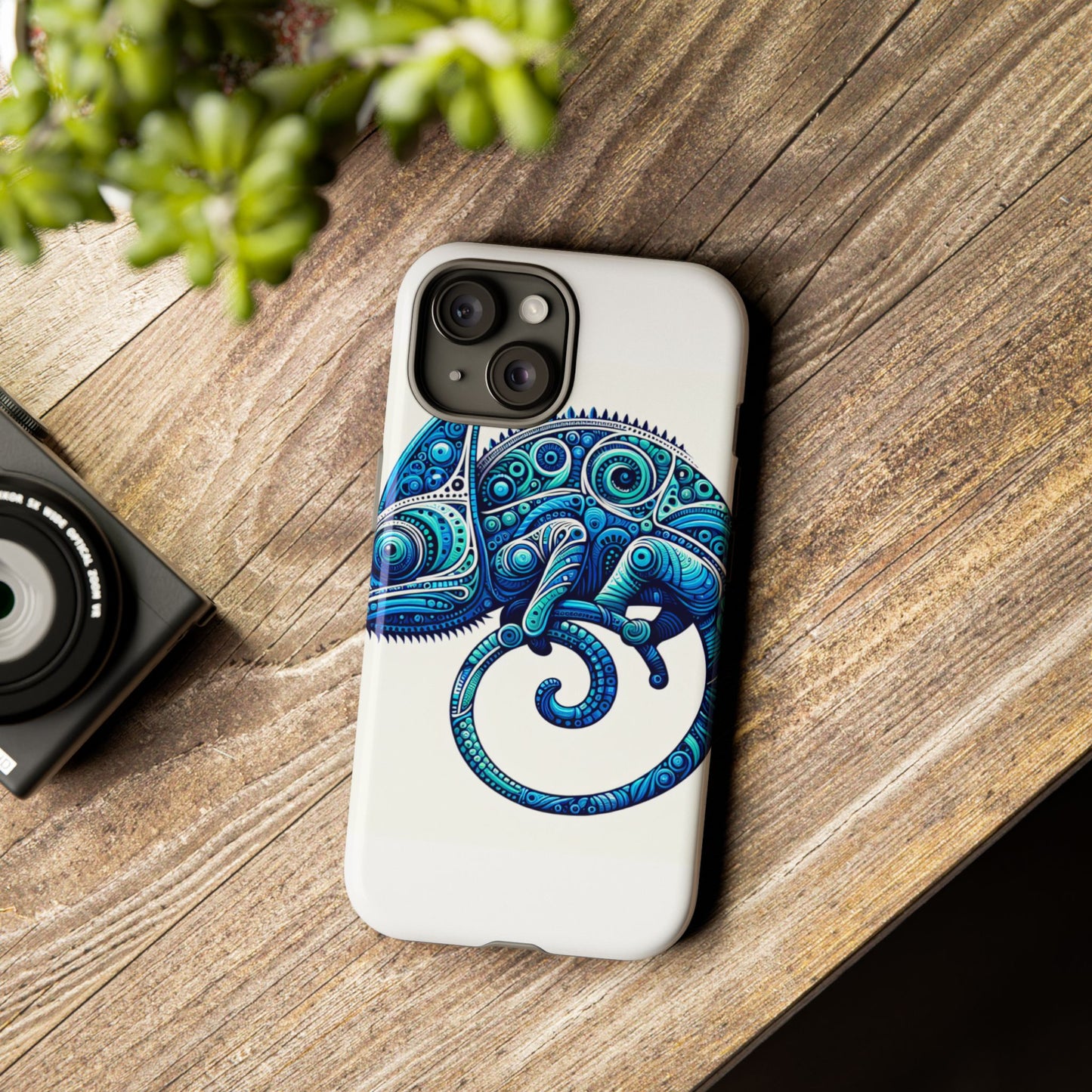 vibrant 3d wrap protective phone case with blue chameleon design, creative accessory for unique style, compatible with iphone 13, 14, 15 & 16 – all models including pro, pro max & plus