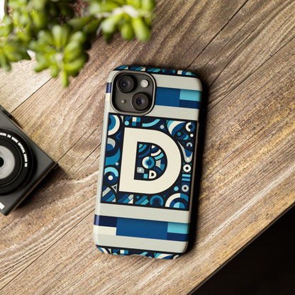 Blue Alphabet Letter D Phone Case with 3D Wrap and Shock Protection for Kids and Teens