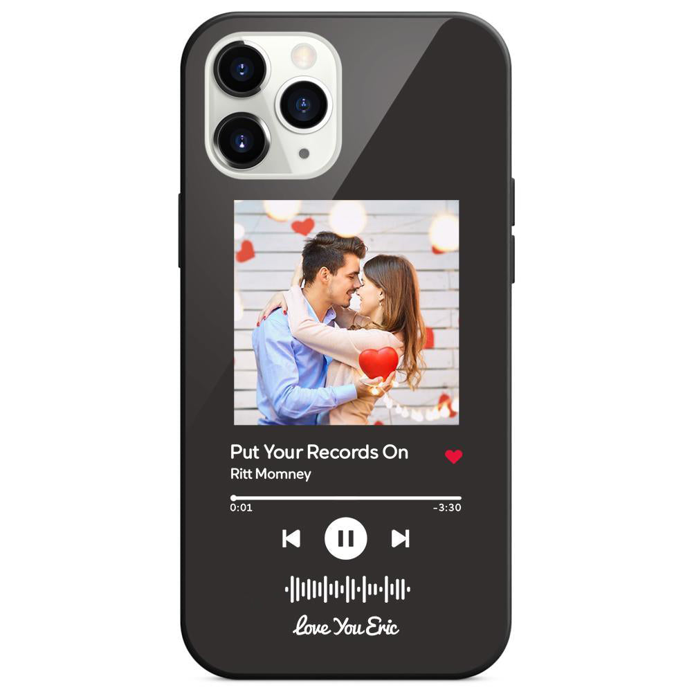 custom scannable music code glass iphone cases with picture for iphone series, slim lightweight design, anti-drop protection, easy clean, wireless charging compatible