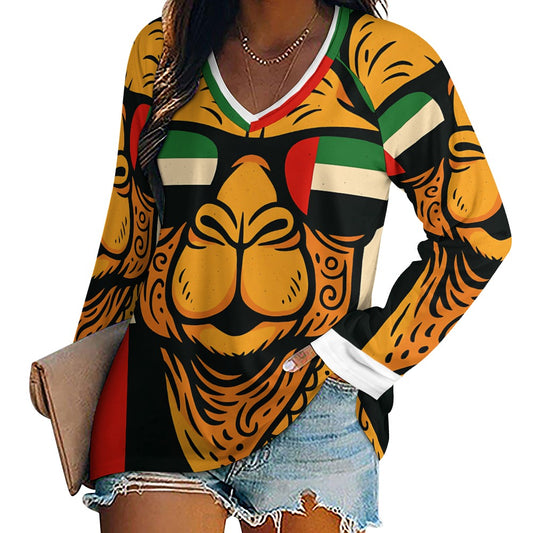 Women's Long Sleeve Loose V-Neck T-Shirt – Soft Polyester Spandex Blend, Casual Fashion Top, Versatile Daily Wear, Comfortable Fit, Great Gift for Her
