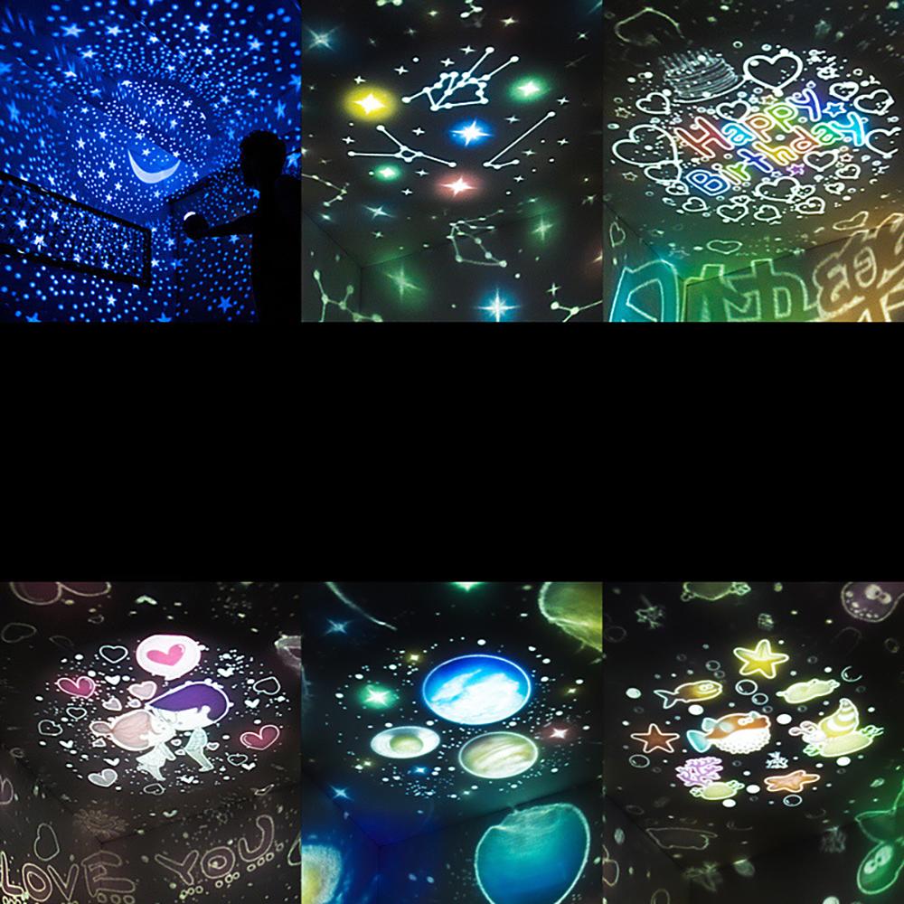 custom lucky fish led rotating star projection night light for kids, 3-in-1 table lamp, night lamp, and projector with 6 patterns and remote control