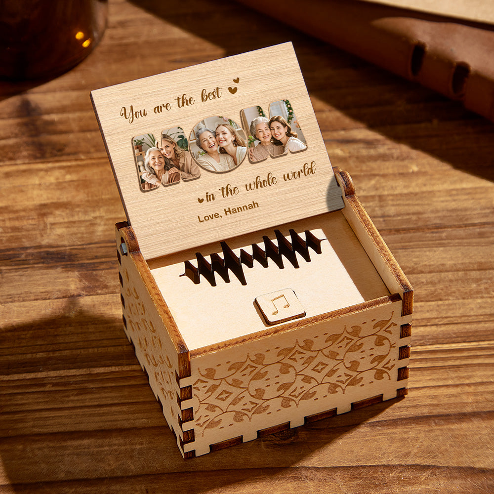 personalized wooden photo music box custom best mom music box gift for mother, unique keepsake with voice recording, perfect for mother's day or special occasions