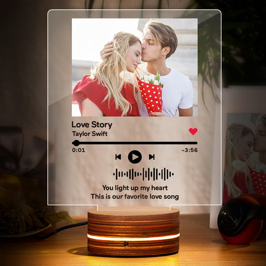 Personalized Scannable Music Glass Plaque 7 Colors Night Light With Photo, Acrylic Decoration for Home, Unique Gift for Friends and Family