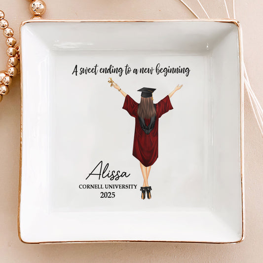 A Sweet Ending To A New Beginning - Personalized Jewelry Dish - Graduation Gift for Her