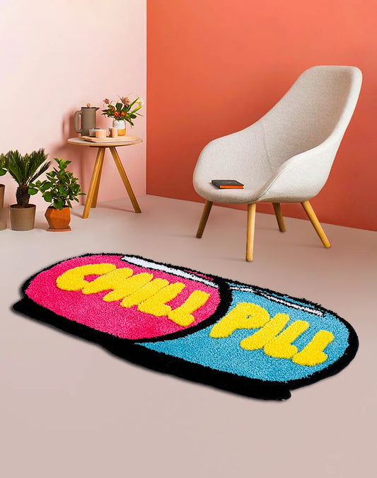 3D Cute Chill Pill Rug for Bathroom Bedroom Fluffy Oval Area Rug Home Decor Cool Pill Shape Nonslip Mat Aesthetic Carpet