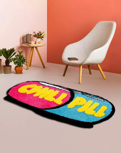 3D Cute Chill Pill Rug for Bathroom Bedroom Fluffy Oval Area Rug Home Decor Cool Pill Shape Nonslip Mat Aesthetic Carpet