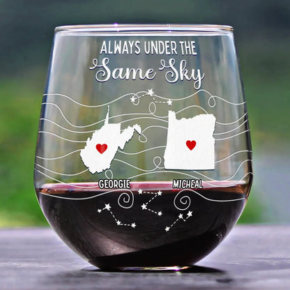 Long Distance Family Bestie Never Too Far To Drink Stemless Wine Glass - Thoughtful Gift for Family, Friends, Birthdays, Anniversaries, Mother's Day, Father's Day