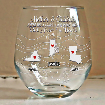 Long Distance Family Bestie Never Too Far To Drink Stemless Wine Glass - Thoughtful Gift for Family, Friends, Birthdays, Anniversaries, Mother's Day, Father's Day