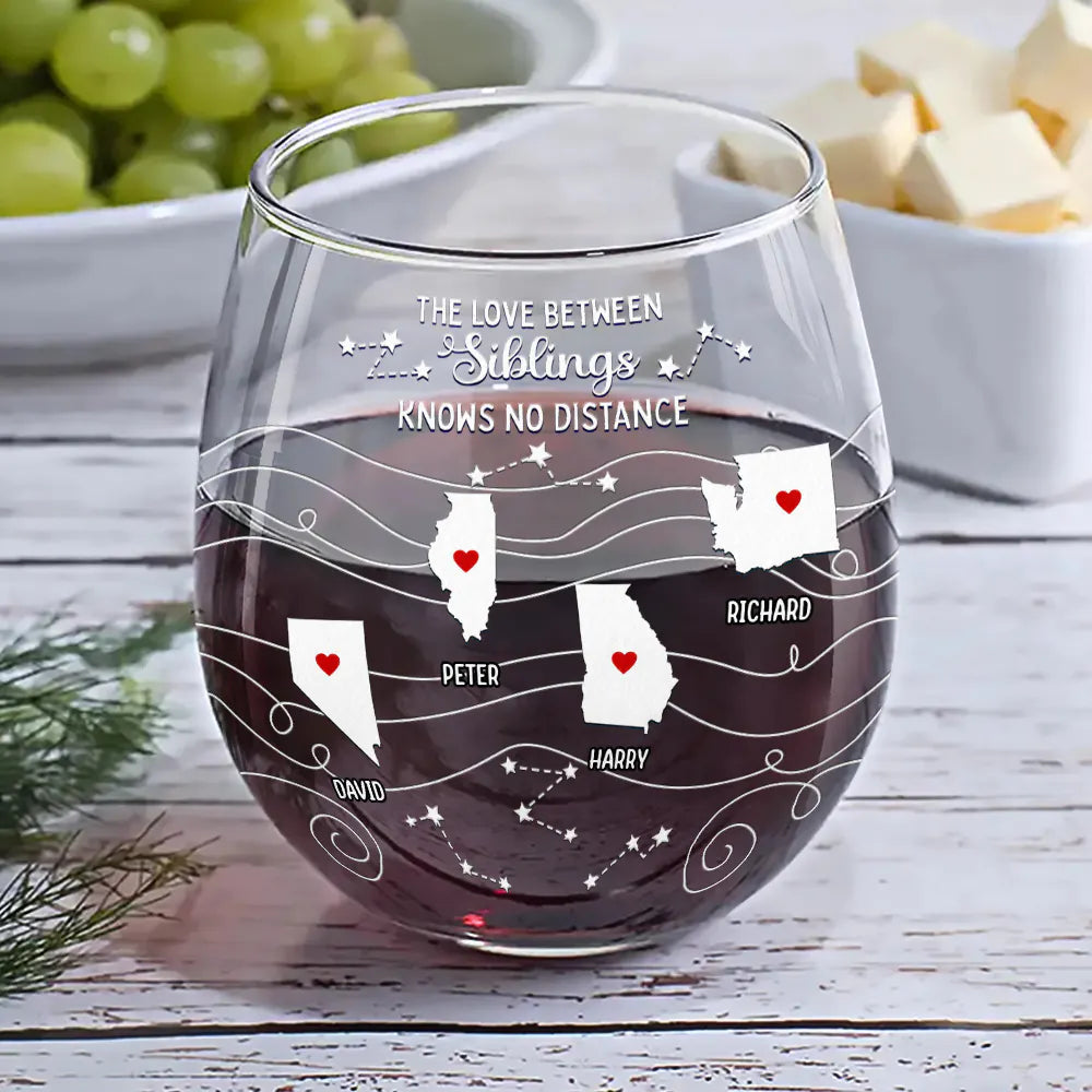 long distance family bestie never too far to drink stemless wine glass - thoughtful gift for family, friends, birthdays, anniversaries, mother's day, father's day