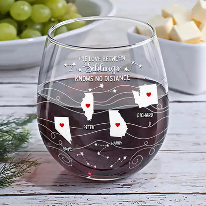 Long Distance Family Bestie Never Too Far To Drink Stemless Wine Glass - Thoughtful Gift for Family, Friends, Birthdays, Anniversaries, Mother's Day, Father's Day