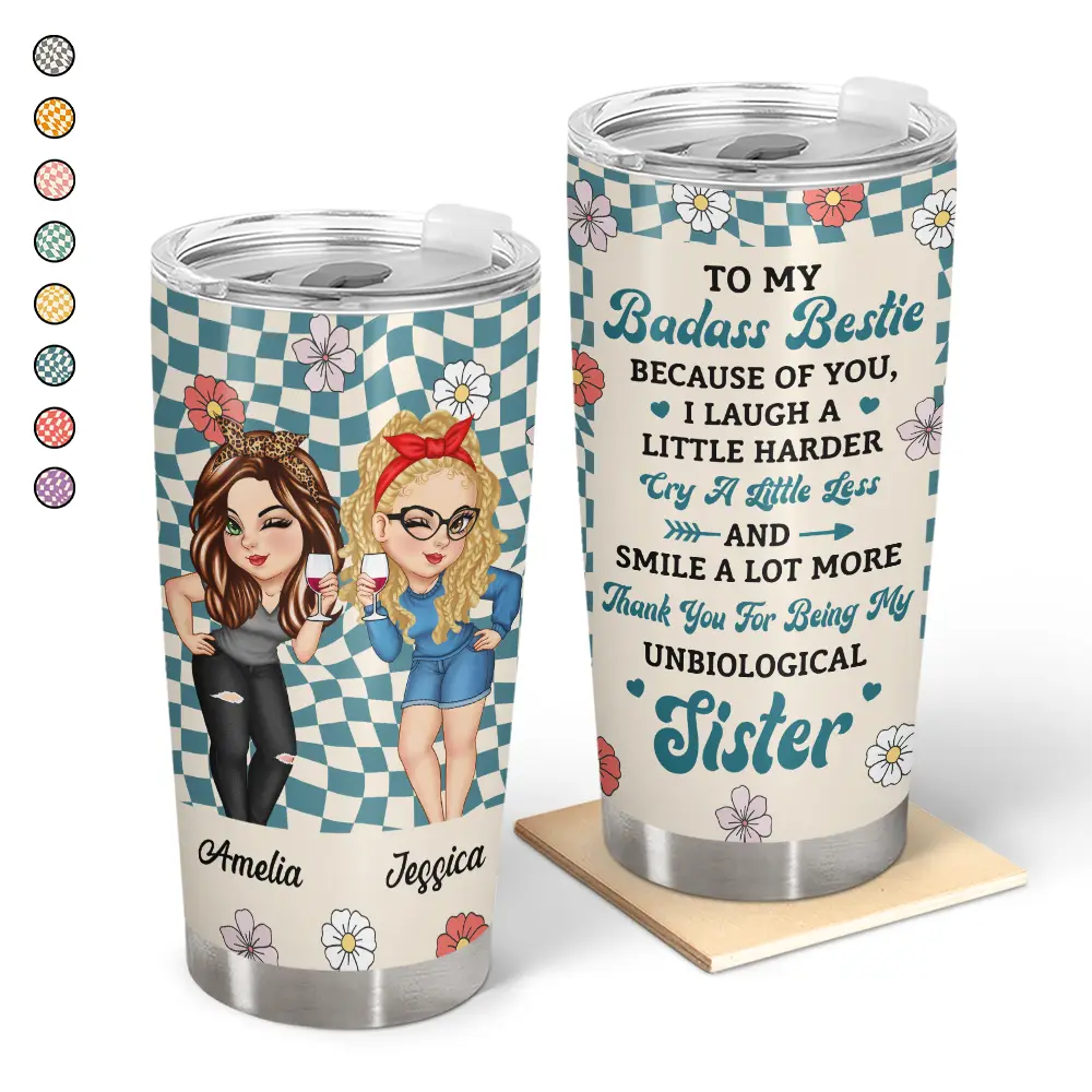 because of you i laugh a little harder women best friends tumbler - stainless steel 20oz travel mug for gifts, birthdays or special occasions
