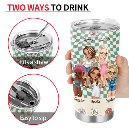Because Of You I Laugh A Little Harder Women Best Friends Tumbler - Stainless Steel 20oz Travel Mug for Gifts, Birthdays or Special Occasions