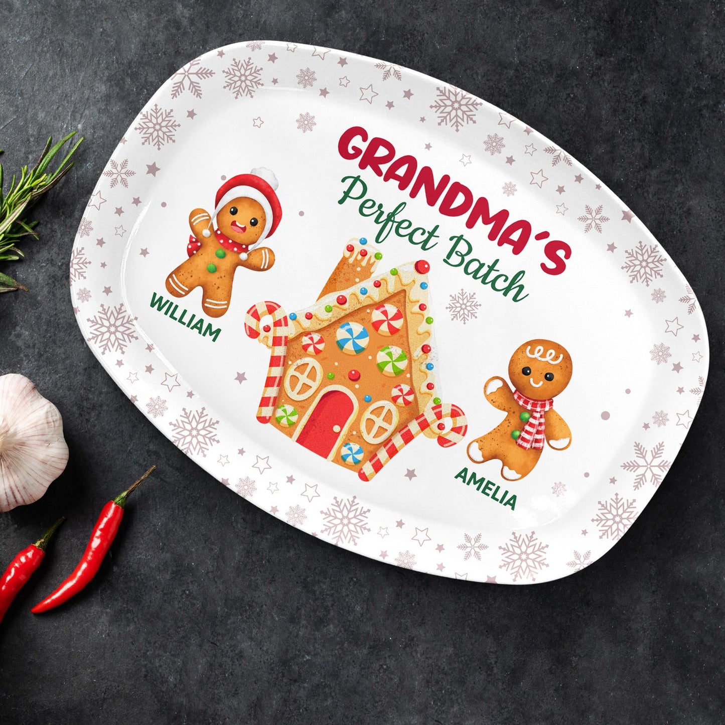 grandma's perfect batch - christmas loving gift plate for mom, grandma, family - bpa-free plastic serving platter, 11x8in, 14x10in, home decor