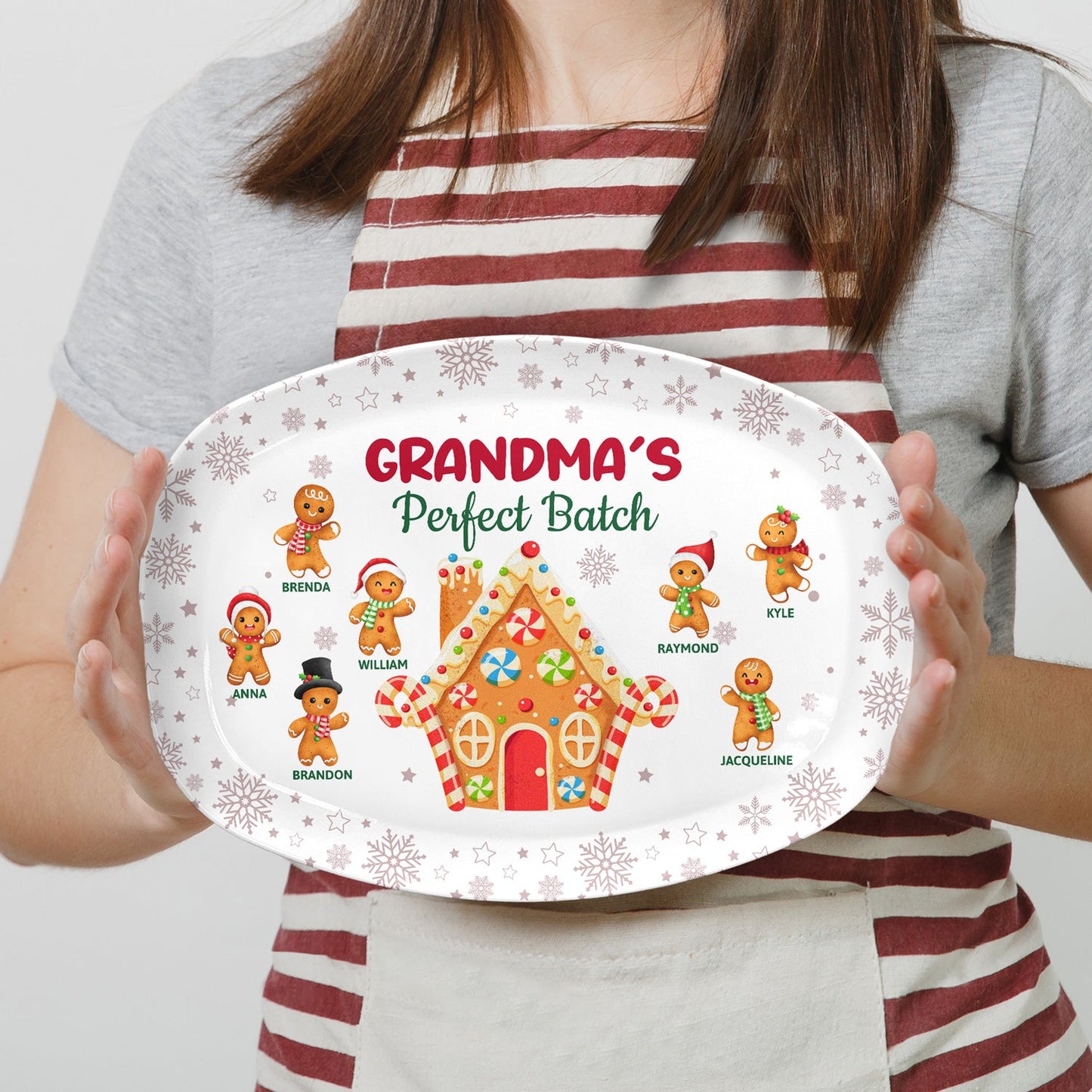 grandma's perfect batch - christmas loving gift plate for mom, grandma, family - bpa-free plastic serving platter, 11x8in, 14x10in, home decor