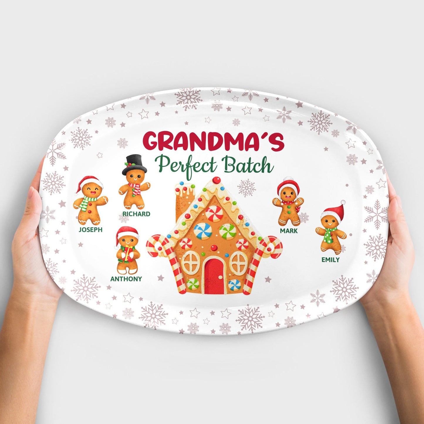 grandma's perfect batch - christmas loving gift plate for mom, grandma, family - bpa-free plastic serving platter, 11x8in, 14x10in, home decor