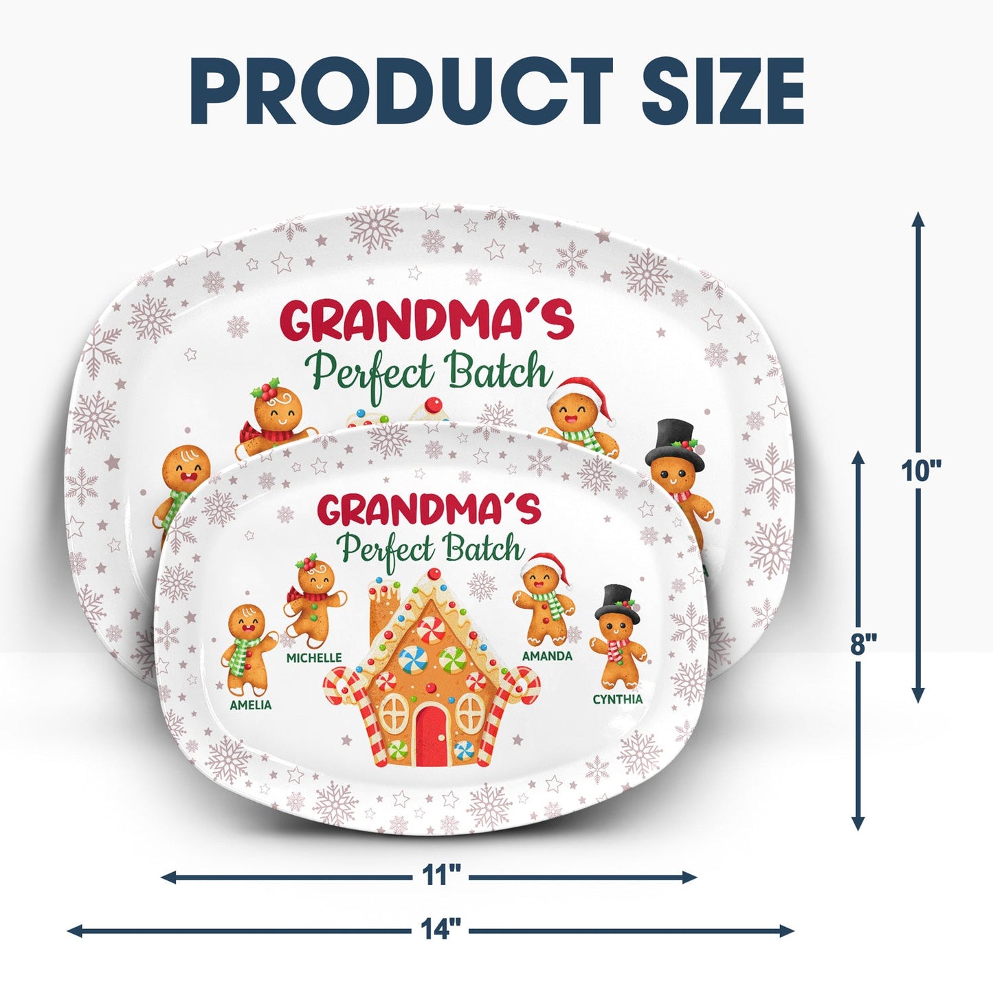 grandma's perfect batch - christmas loving gift plate for mom, grandma, family - bpa-free plastic serving platter, 11x8in, 14x10in, home decor
