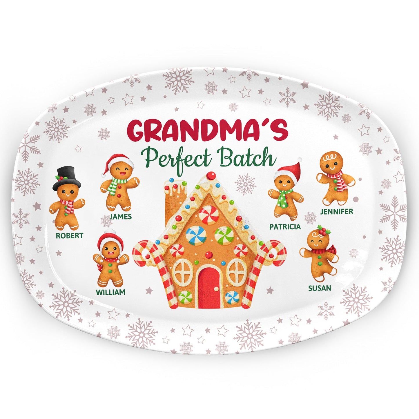 grandma's perfect batch - christmas loving gift plate for mom, grandma, family - bpa-free plastic serving platter, 11x8in, 14x10in, home decor