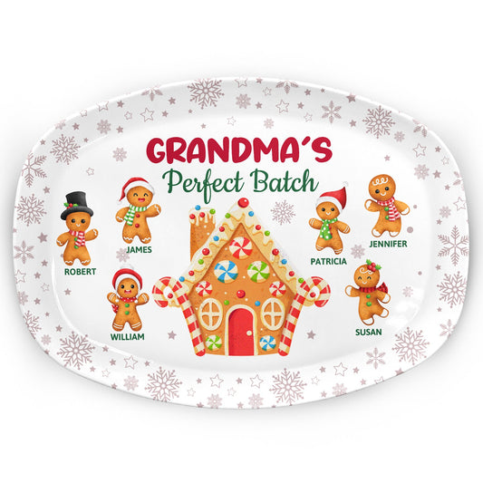 Grandma's Perfect Batch - Christmas Loving Gift Plate for Mom, Grandma, Family - BPA-Free Plastic Serving Platter, 11x8in, 14x10in, Home Decor