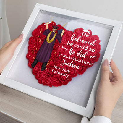 She Believed She Could - Graduation Gift, Flower Shadow Box for Friends, Home Decor, Personalised Keepsake, Eco-Friendly Wood Frame, Unique Design, Perfect for Mom or Special Women
