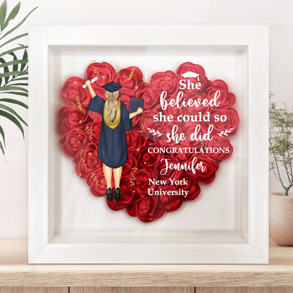 She Believed She Could - Graduation Gift, Flower Shadow Box for Friends, Home Decor, Personalised Keepsake, Eco-Friendly Wood Frame, Unique Design, Perfect for Mom or Special Women
