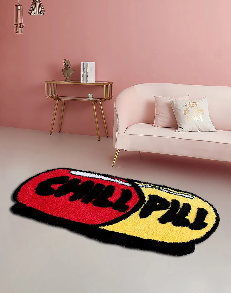 3d cute chill pill rug for bathroom bedroom fluffy oval area rug home decor cool pill shape nonslip mat aesthetic carpet