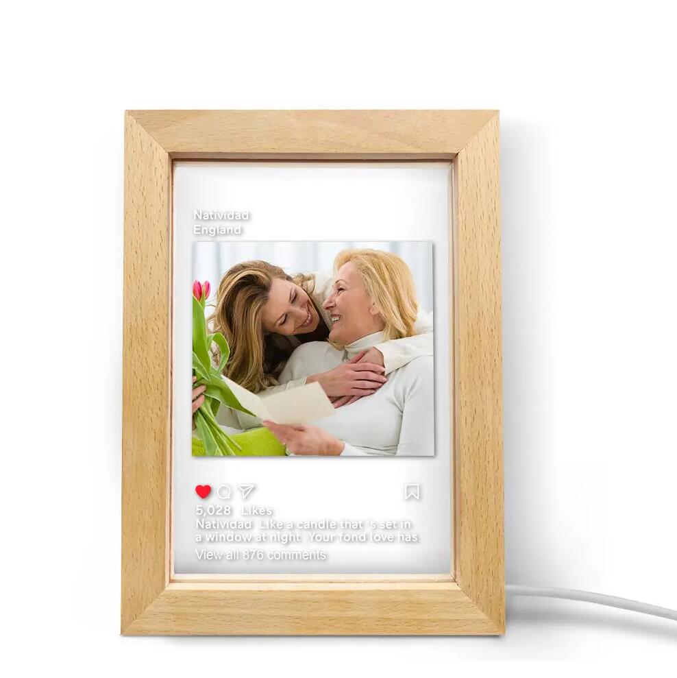 personalized instagram led night lamp picture frame night light for home decor and gifts, acrylic and wood design with warm led lighting