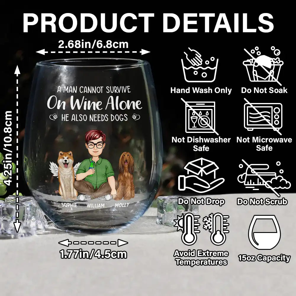 a woman cannot survive on wine alone dog mom dog dad stemless wine glass - ideal gift for dog lovers and pet parents