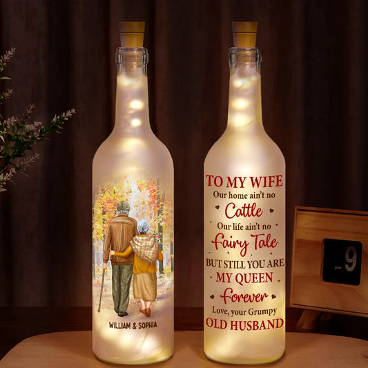 Couple To My Wife Our Home Ain't No Castle - Bottle Light Gift for Couples, LED Fairy Lights in Frosted Glass for Romantic Decor and Anniversaries