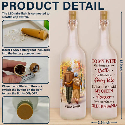 Couple To My Wife Our Home Ain't No Castle - Bottle Light Gift for Couples, LED Fairy Lights in Frosted Glass for Romantic Decor and Anniversaries