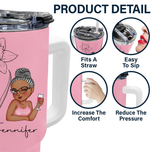 Birth Month Flowers Sketch Girl Tumbler 40oz With Straw - Bloom Where You're Planted, Floral Design, Gift for Women, Mothers, Daughters, Eco-Friendly, Insulated Drinkware