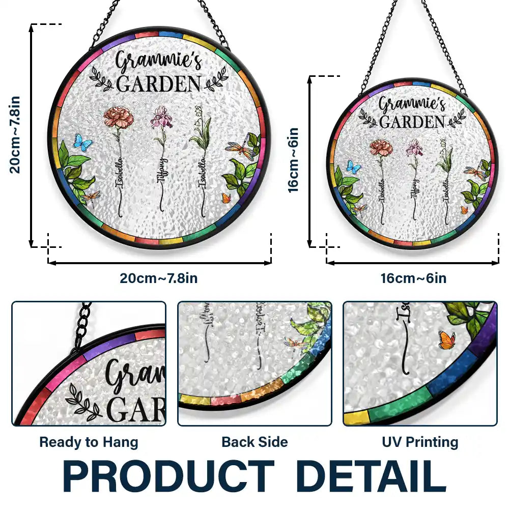 birth flower grandma's garden - stained glass window suncatcher for grandmothers, mothers, and special occasions - elegant home decor gift