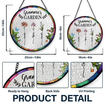 Birth Flower Grandma's Garden - Stained Glass Window Suncatcher for Grandmothers, Mothers, and Special Occasions - Elegant Home Decor Gift