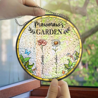 Birth Flower Grandma's Garden - Stained Glass Window Suncatcher for Grandmothers, Mothers, and Special Occasions - Elegant Home Decor Gift