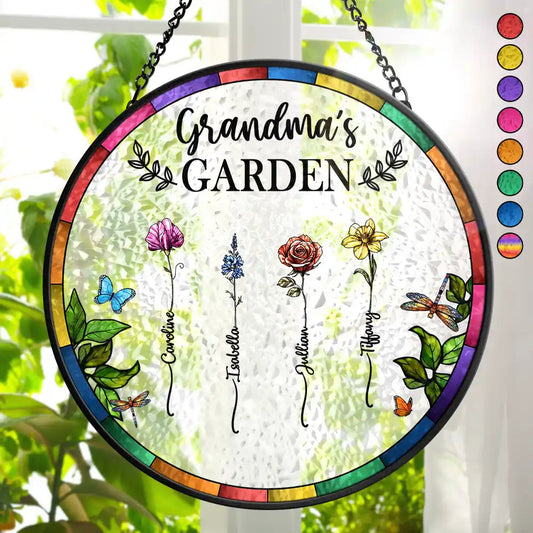 Birth Flower Grandma's Garden - Stained Glass Window Suncatcher for Grandmothers, Mothers, and Special Occasions - Elegant Home Decor Gift